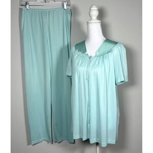 Vintage Vanity Fair Nylon Pajama Set Mint Green Pastel Floral L Cottagecore